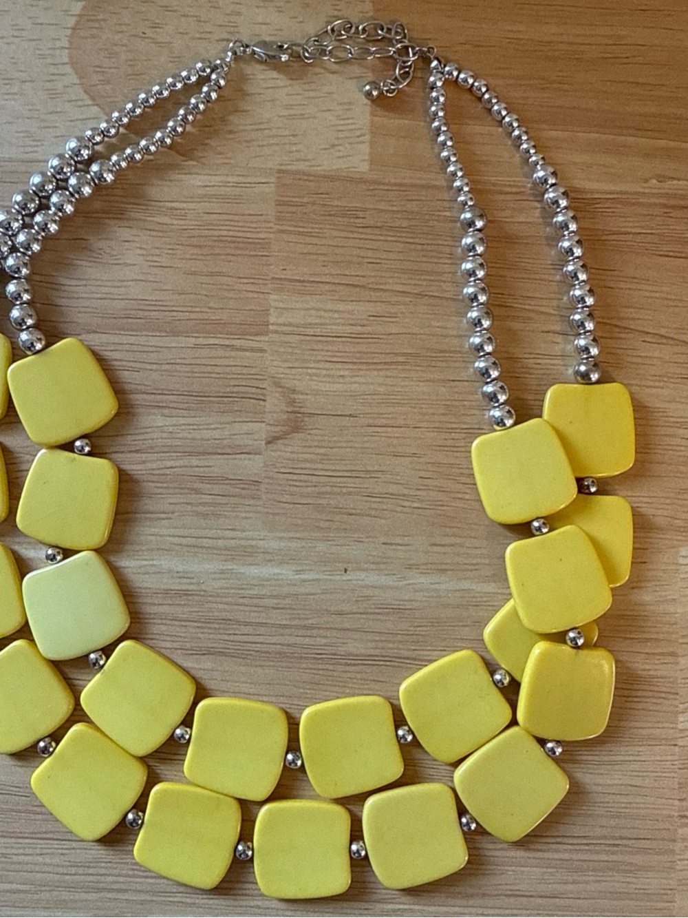 Yellow Two-Strand Beaded Statement Necklace vintage 70s
